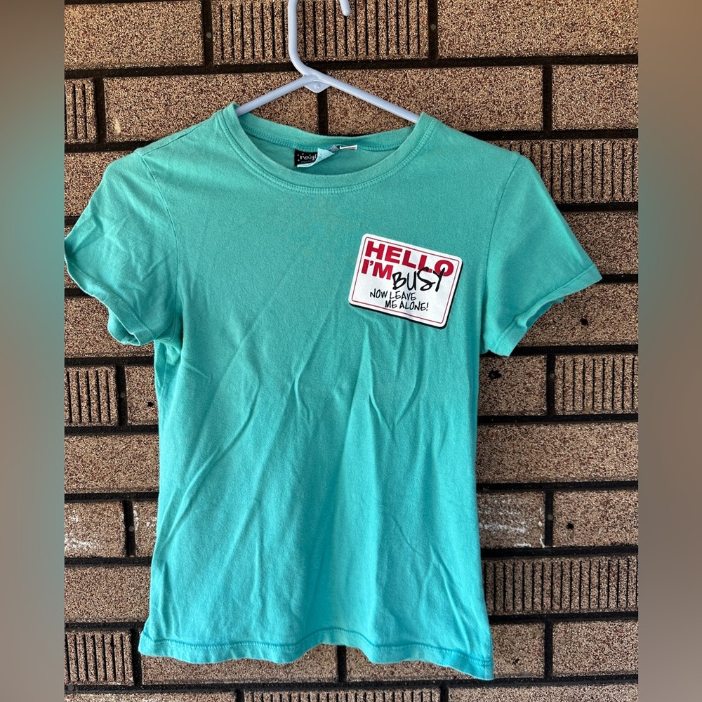 Vintage Y2K Realitee Graphic Tee – “Hello I’m Busy” –  BlueMade in USA Women’s M